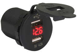 Розетка-USB х 2 с подсветкой 12/24 В, 5В/2,4 и 2,4 А, вольтметр