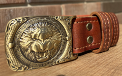 Ремень орех Лев, латунь, 120 см