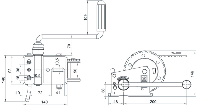 Лебедка для прицепа BASIC 500 кг